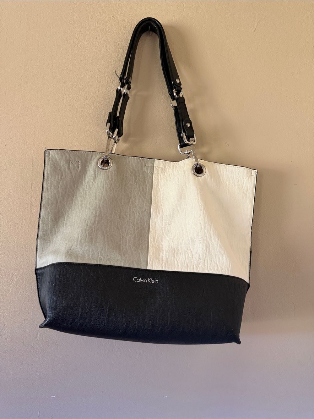 Calvin Klein Black, Cream & Gray Colorblock Tote